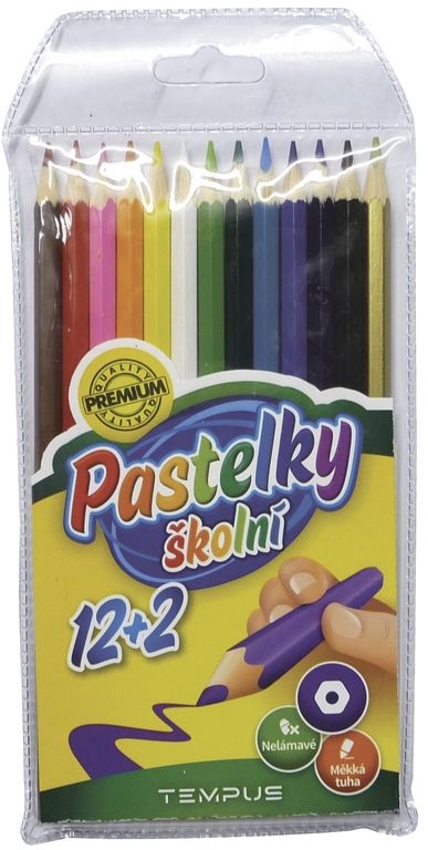 Pastelky Tempus dřevěné 12+2 barvy - šestihranné