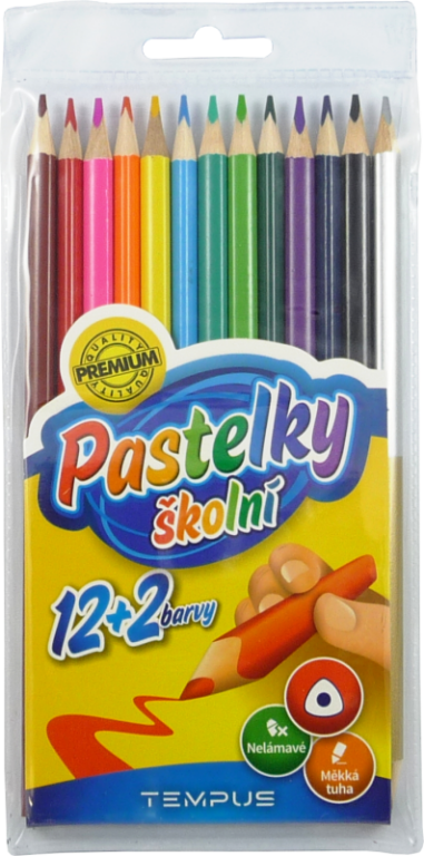 Pastelky Tempus dřevěné 12+2 barvy - trojhranné
