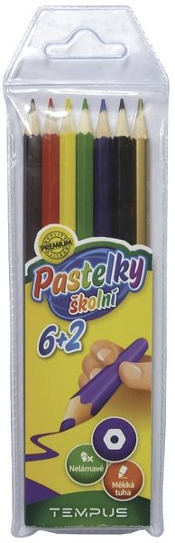 Pastelky Tempus dřevěné 6+2 barvy - trojhranné