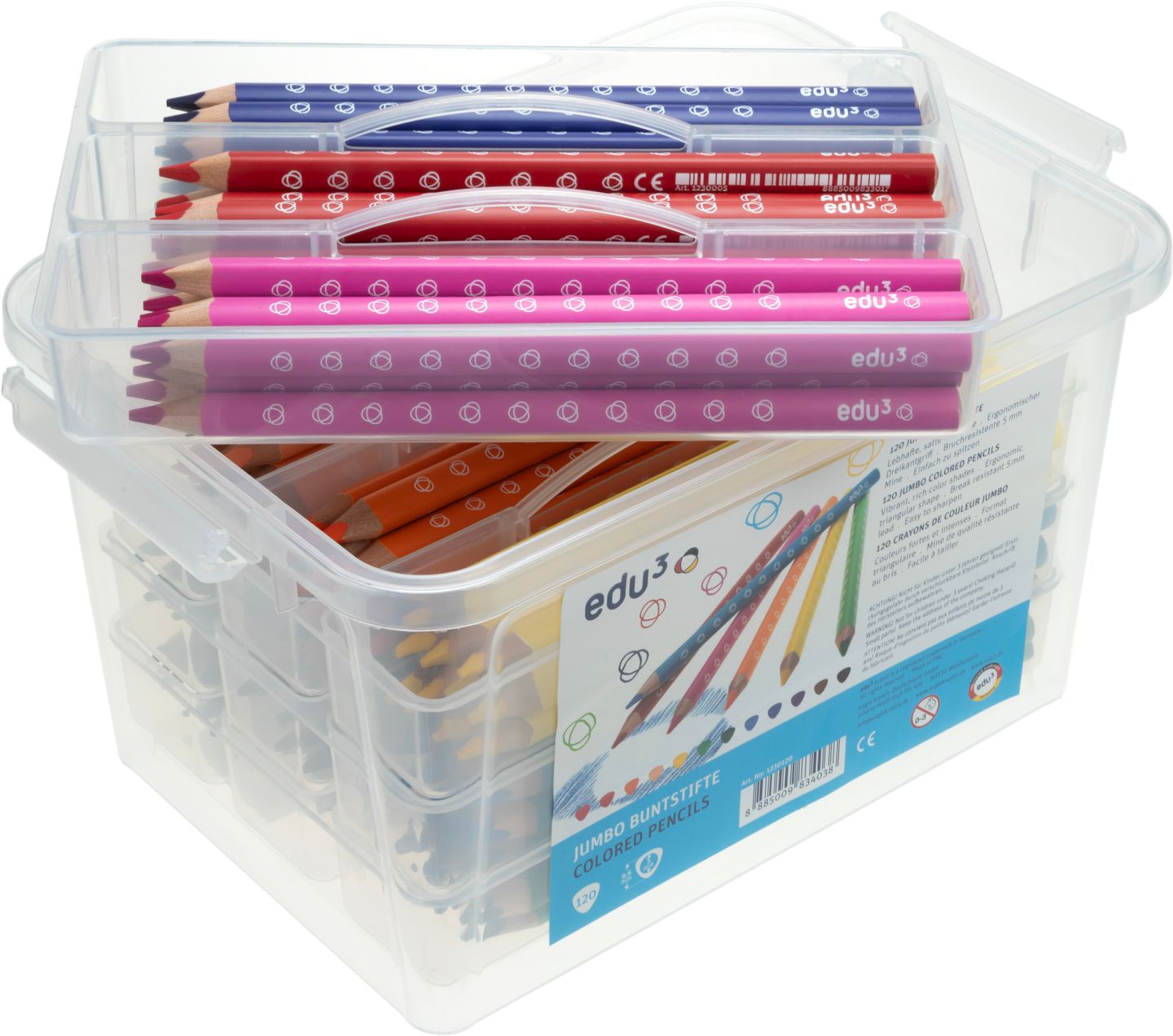 Pastelky trojboké EDU JUMBO, tuha průměr 5mm, 120 ks (10 x 12 barev), PP box