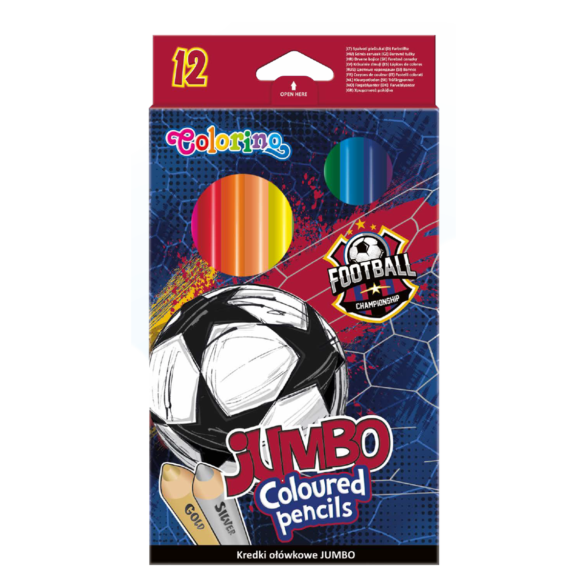 Pastelky trojhranné JUMBO 12 barev - Fotbal