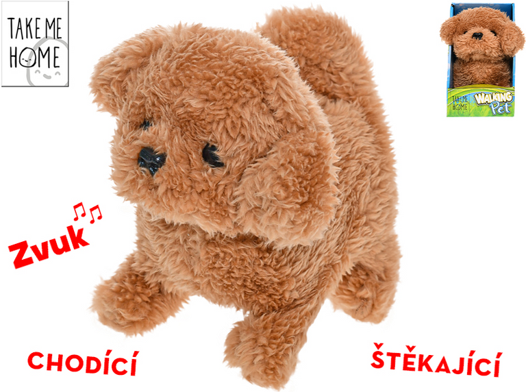 Pejsek plyšový 15,5 cm na baterie chodící a štěkající