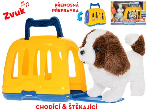 Obrázek produktu: Pejsek plyšový 19 cm na baterie chodící a štěkající s přepravkou