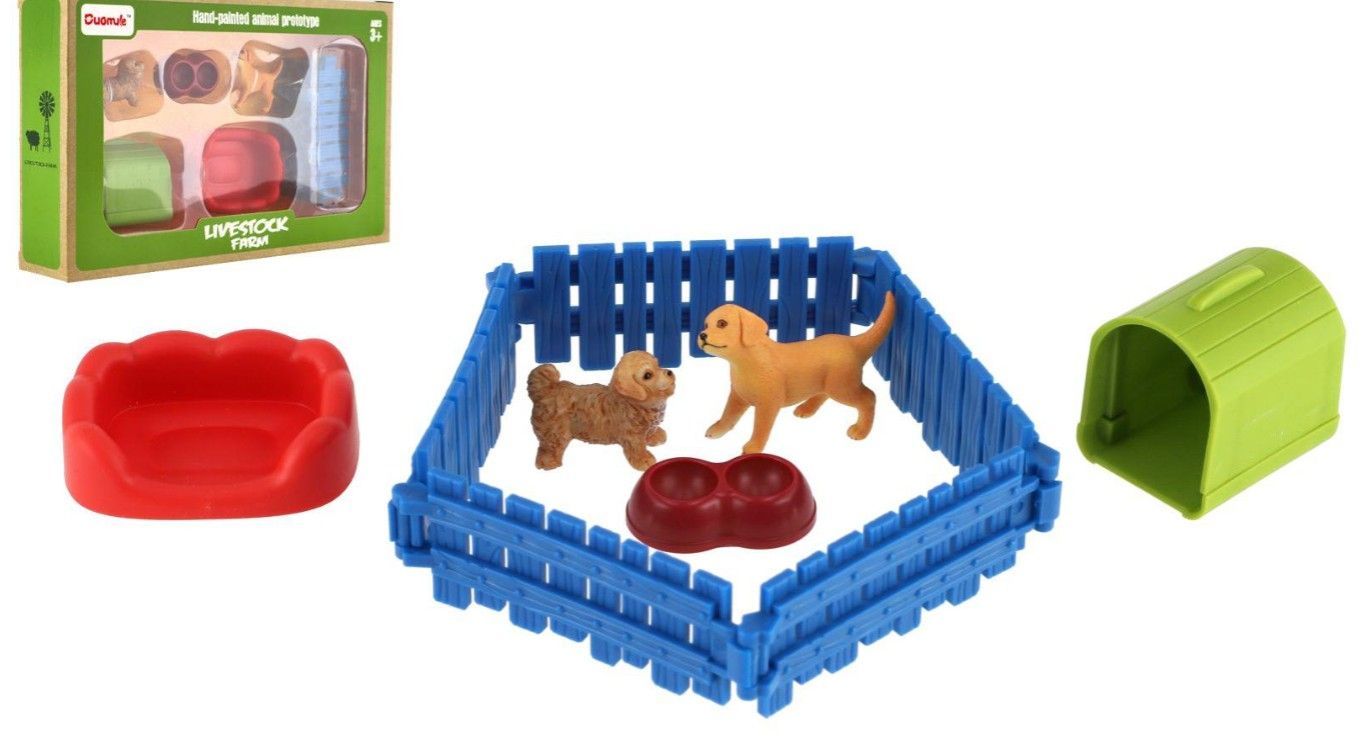 Pejskové/ Pes 2 ks s plotem s doplňky