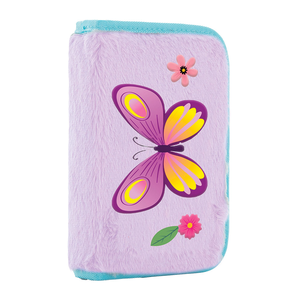 Penál 1patrový 2 klopy prázdný, třpytivý - Motýl