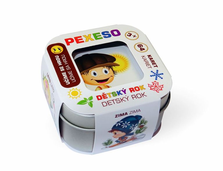 Pexeso Dětský rok - voděodolné, 64 karet v plechové krabičce 6x6x4cm