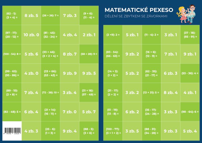 Pexeso - Matematika - Dělení se zbytkem se závorkami