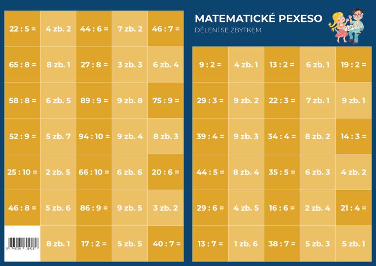 Levně Pexeso - Matematika - Dělení se zbytkem