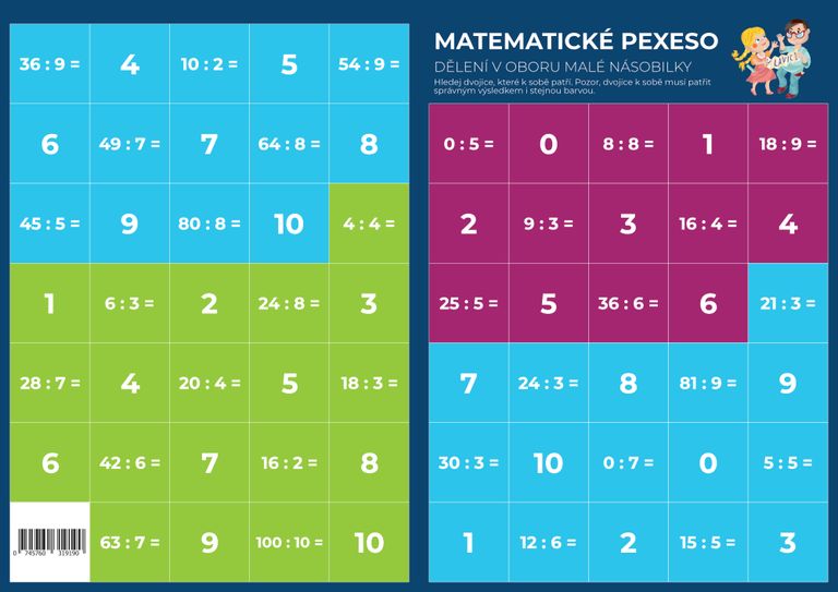 Pexeso - Matematika - Dělení v oboru malé násobilky
