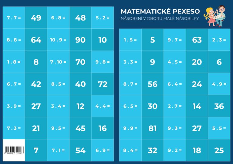 Pexeso - Matematika - Násobení v oboru malé násobilky