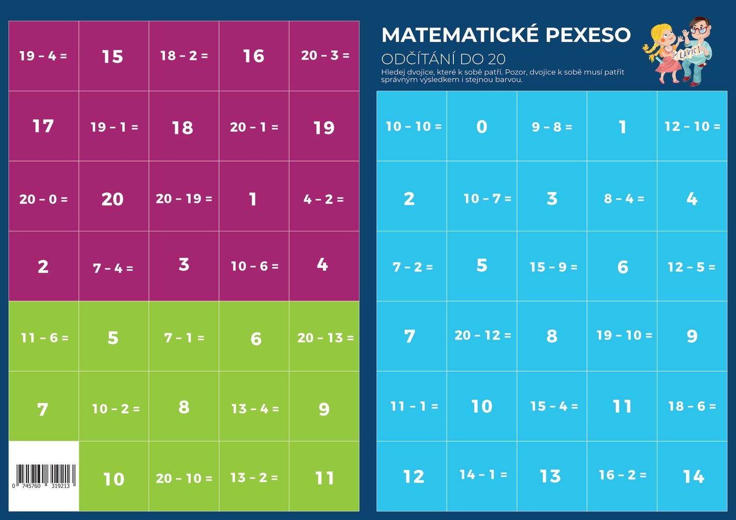 Pexeso - Matematika - Odečítání v oboru do 20