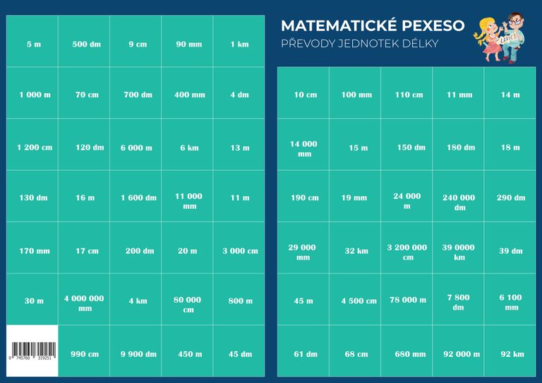 Pexeso - Matematika - Převody jednotek délky