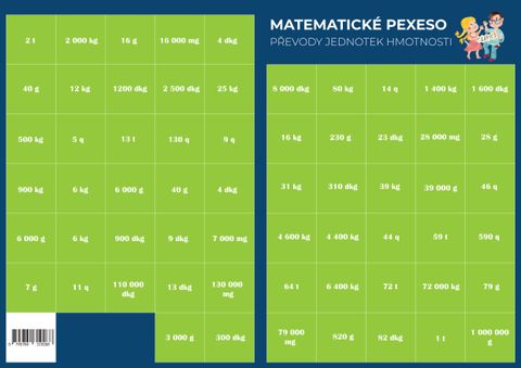 Obrázek produktu: Pexeso - Matematika - Převody jednotek hmotnosti