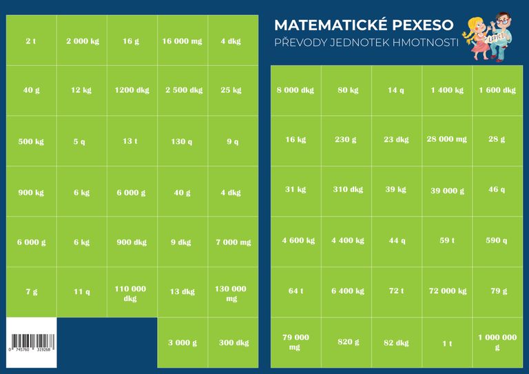 Pexeso - Matematika - Převody jednotek hmotnosti