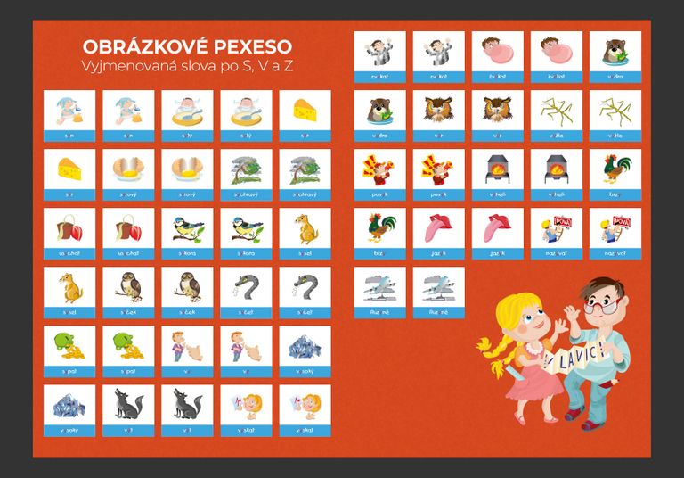 Pexeso - Vyjmenovaná slova S + V + Z