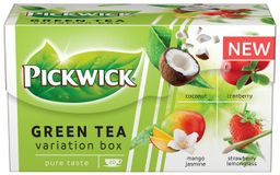 Obrázek produktu: Pickwick zelený čaj 20 × 1,5 g - kokos, brusinky, mango-jasmín, jahoda-citronová tráva