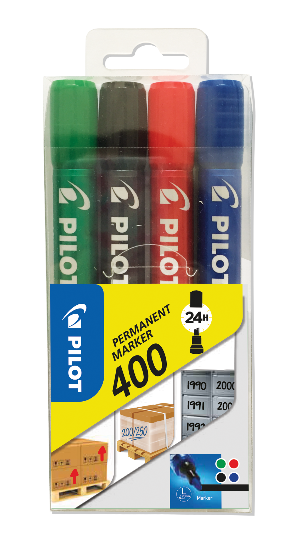 Pilot 400 Permanentní popisovač seříznutý hrot - sada 4 barev