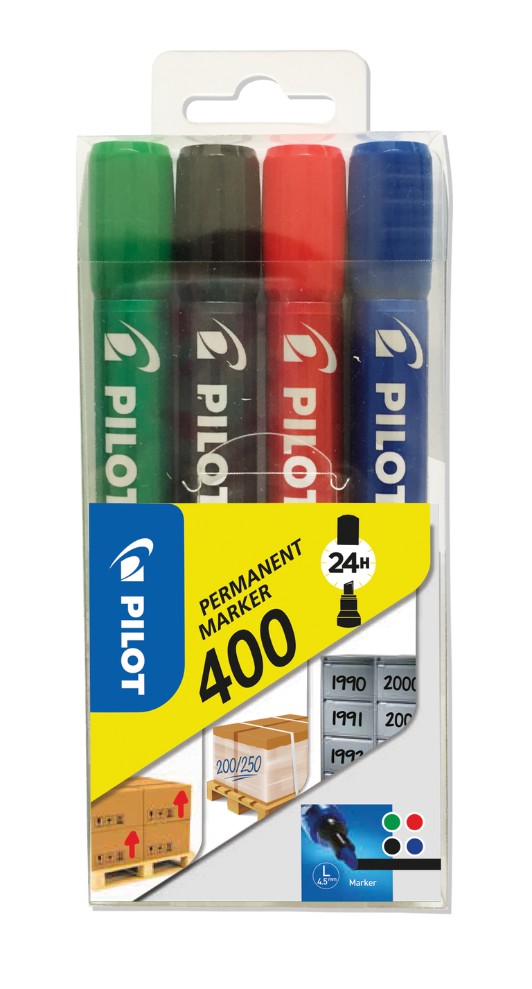 Permanentní popisovač Pilot 400, zkosený, 4 barvy
