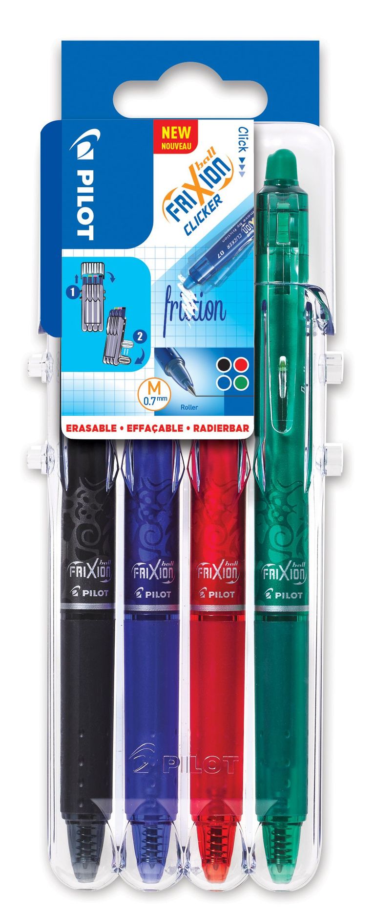 Gelový roller Pilot FriXion Clicker 07, 4 barvy