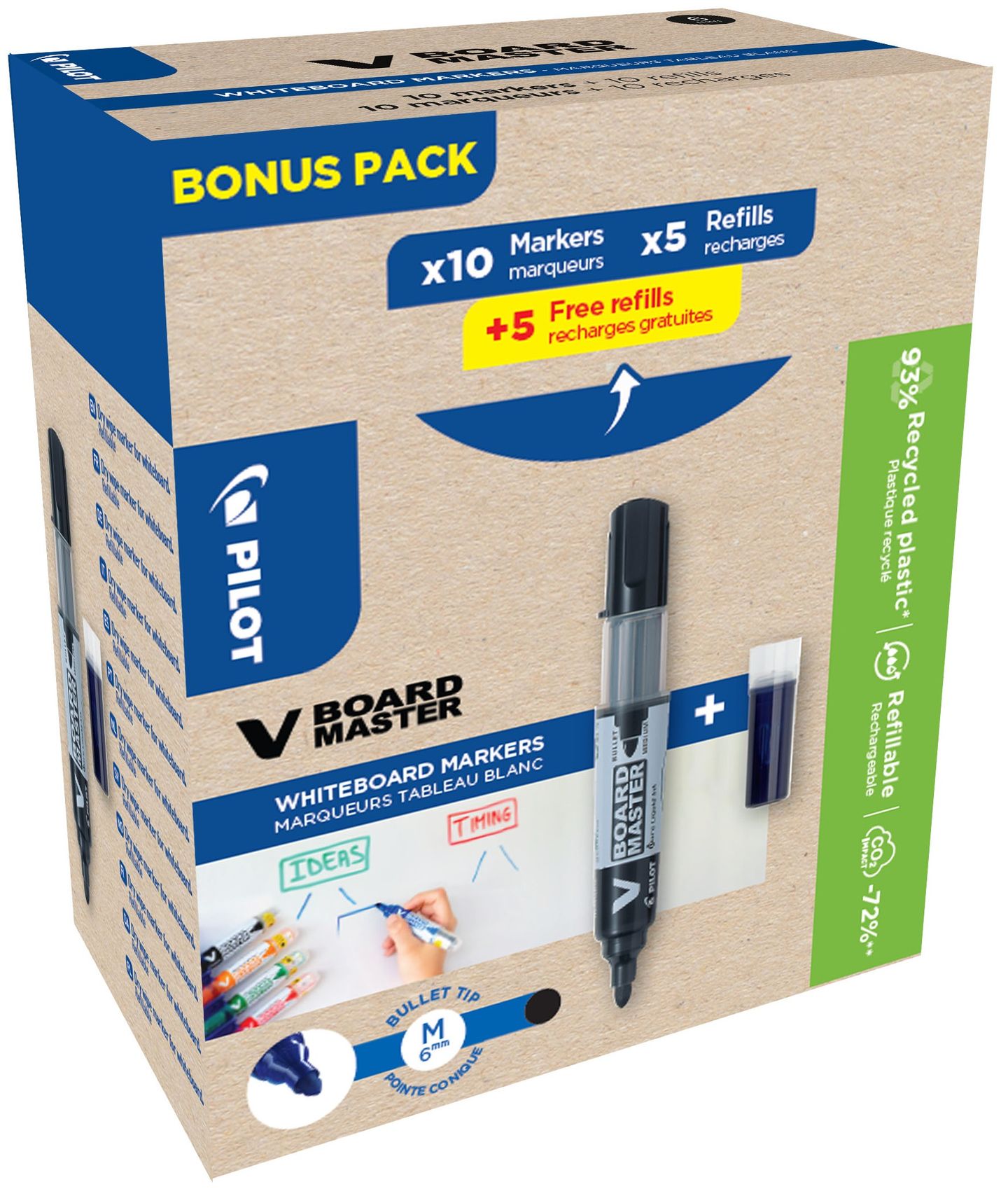 Pilot V-Board Master Popisovač na bílé tabule - černý, Greenpack 10 ks + 10 náplní