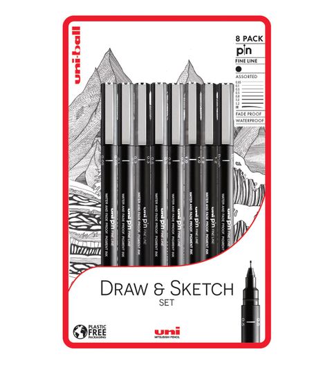 Obrázek produktu: PIN - Draw and Sketch sada 8 ks linerů, černá (0,05/0,1/0,3/0,5/0,8/1,0/1,2/štětec)