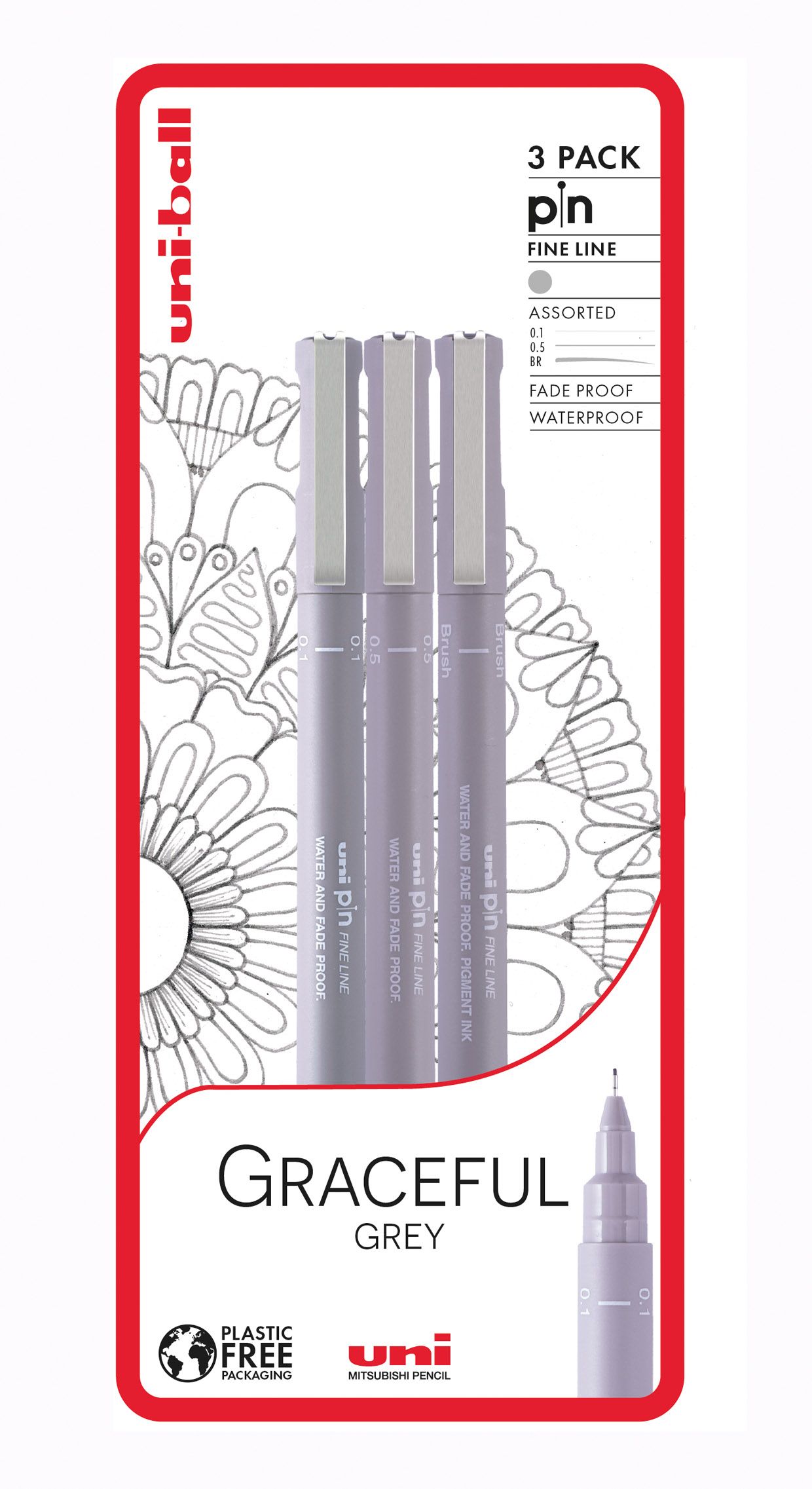 PIN - Graceful Grey sada 3 ks linerů, sv. šedá (0,1/0,5/štětec)