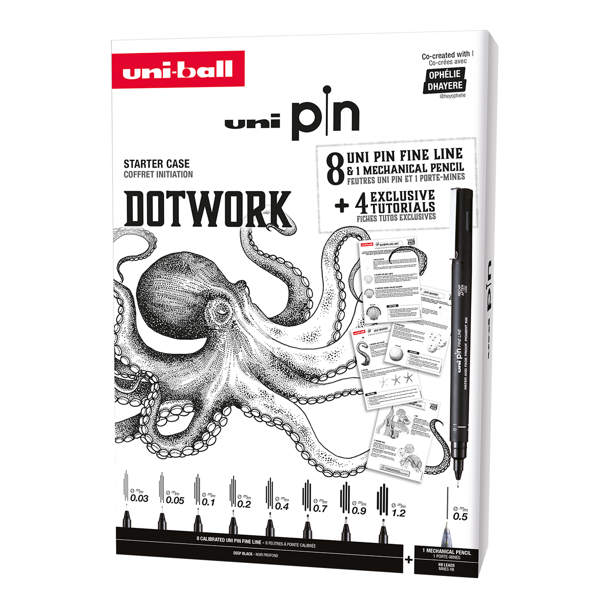 PIN sada Dotwork - dárkový box, 8 linerů + SHALAKU mikrotužka, mix barev