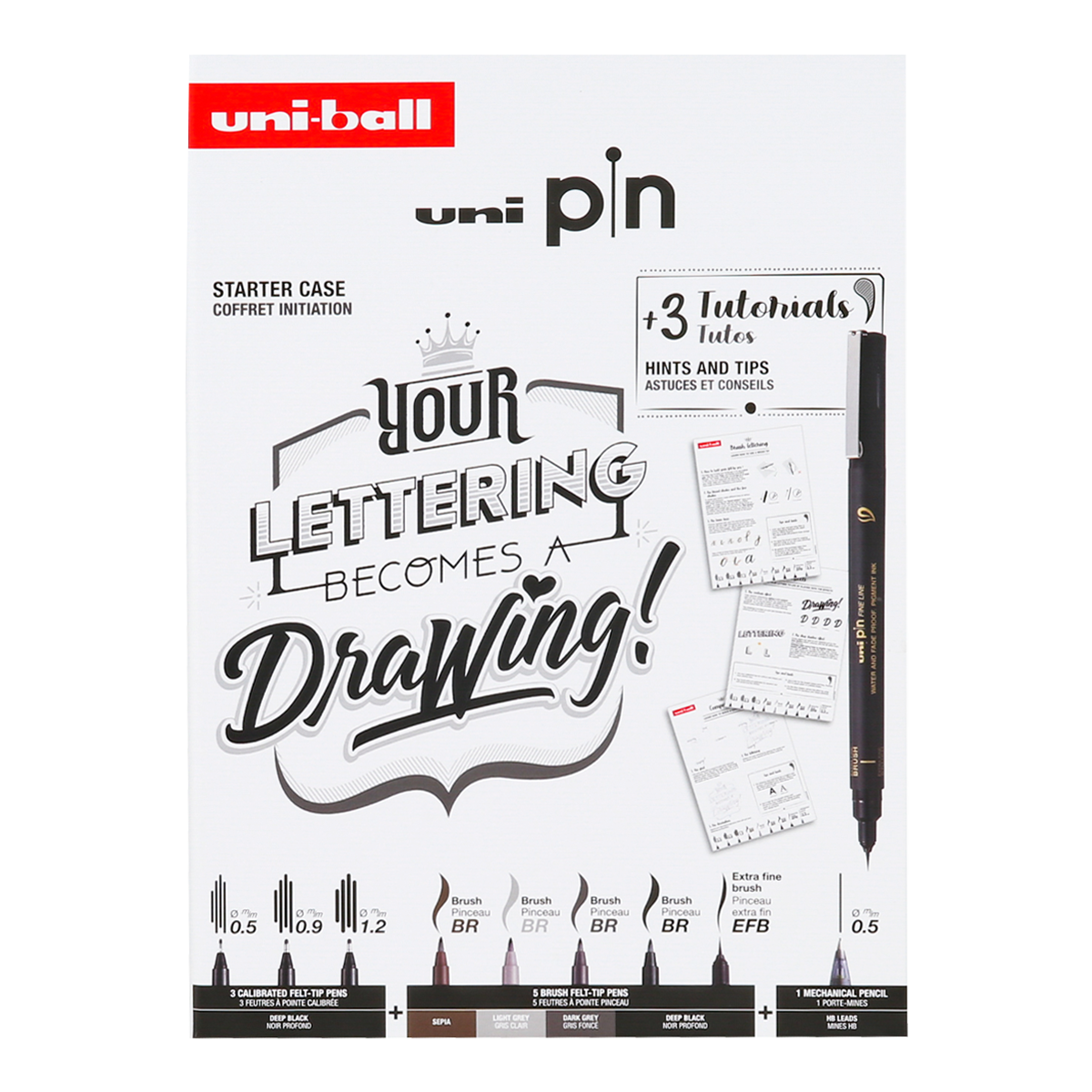 PIN sada Lettering - dárkový box - 8 linerů + SHALAKU mikrotužka