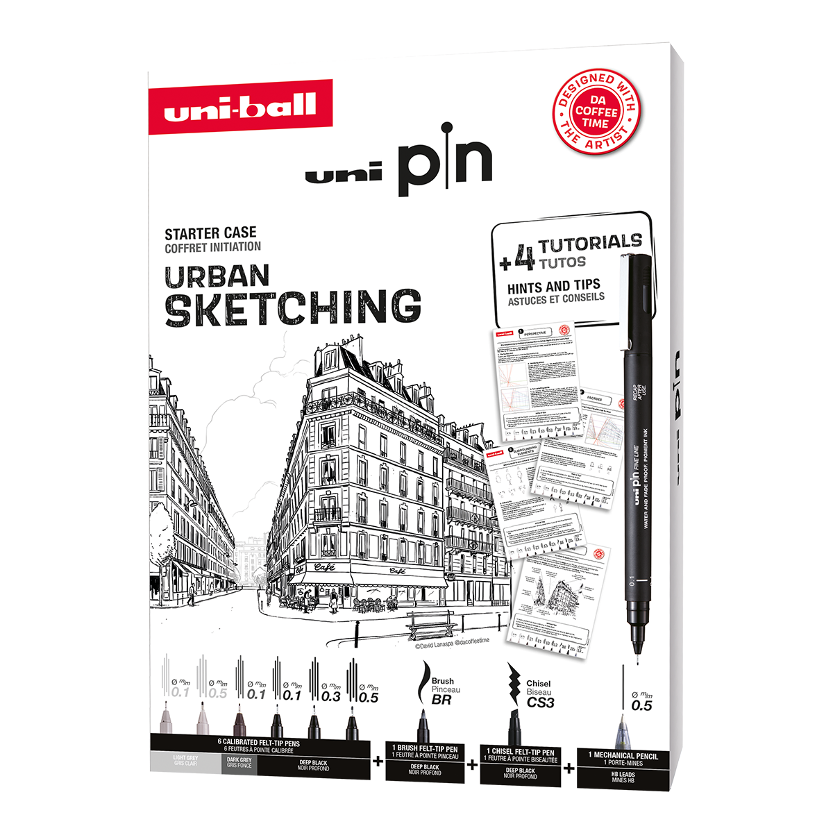 PIN sada Urban Sketching - dárkový box, 8 linerů + SHALAKU mikrotužka, mix barev