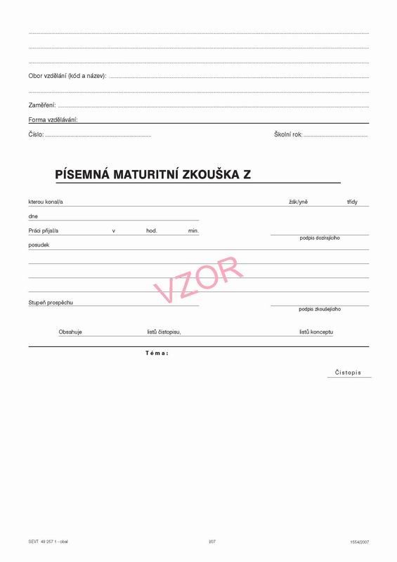 Písemná maturitní zkouška - obal (na žáka)