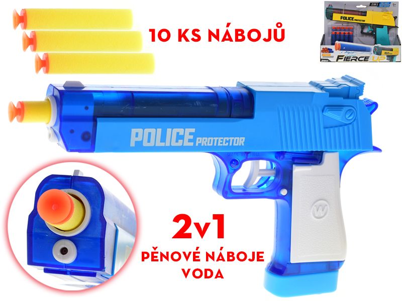 Pistole 23 cm 2 v 1 vodní a na pěnové náboje, mix barev