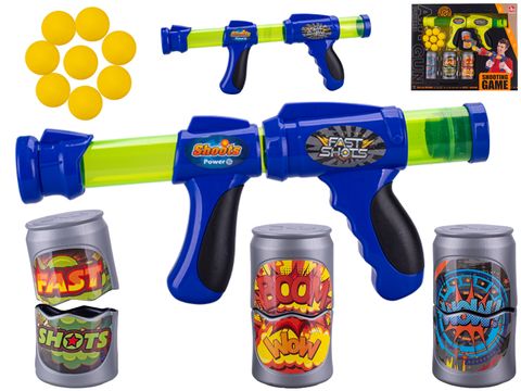 Obrázek produktu: Pistole 42 cm na natažení s pěnovými náboji 8 ks a plechovkami 3 ks, mix barev