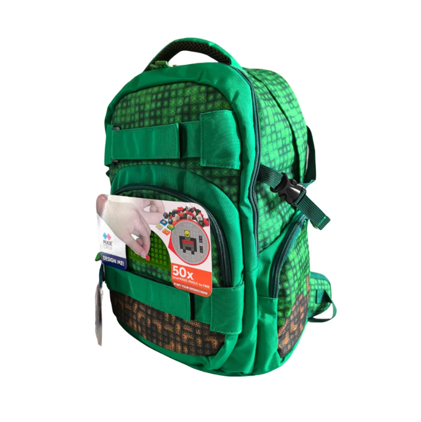 PIXIE CREW Studentský batoh, zelená, Mine&Craft 100 pixelů