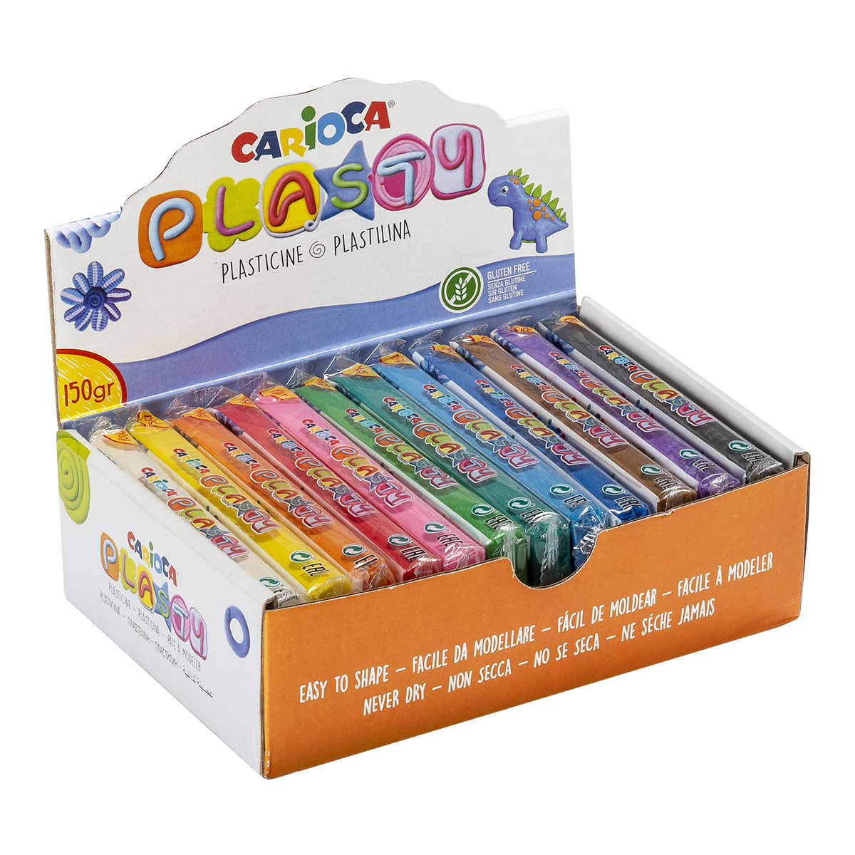 Plastelína Carioca 12 × 150 g, displej - mix barev