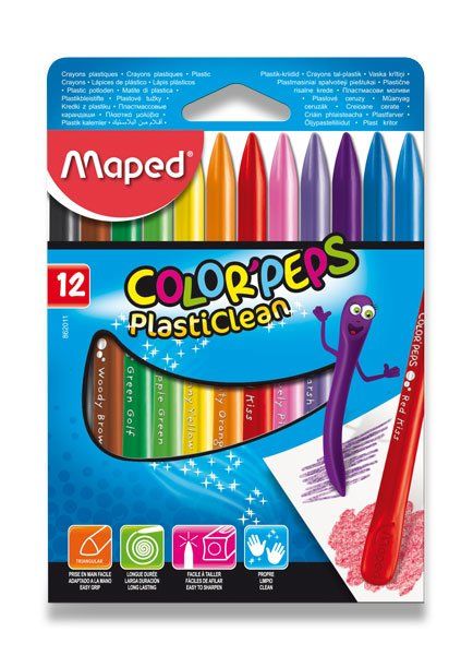 Obrázek produktu: Plastové pastely MAPED Color´Peps PLASTICLEAN - 12 barev, trojhranné