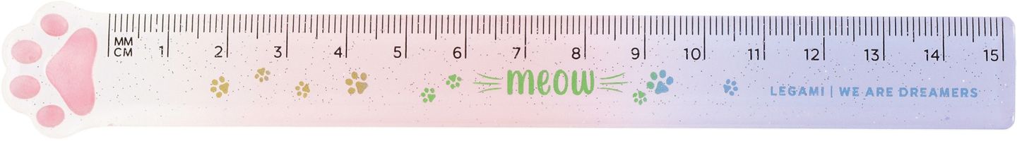 Plastové pravítko Legami 15 cm - Meow - růžovofialové