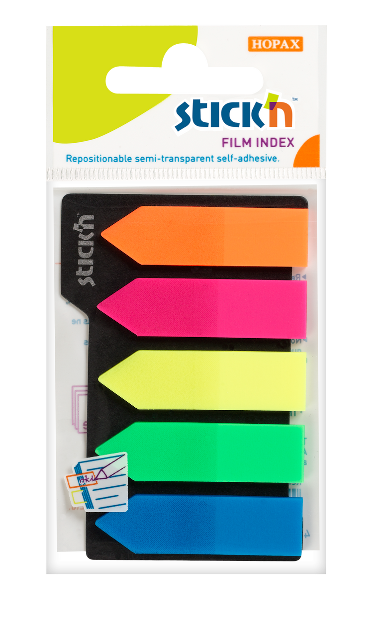 Samolepicí proužky Hopax Stick’n Clearnote šipky, 45 x 12 mm, 5 × 25 listů