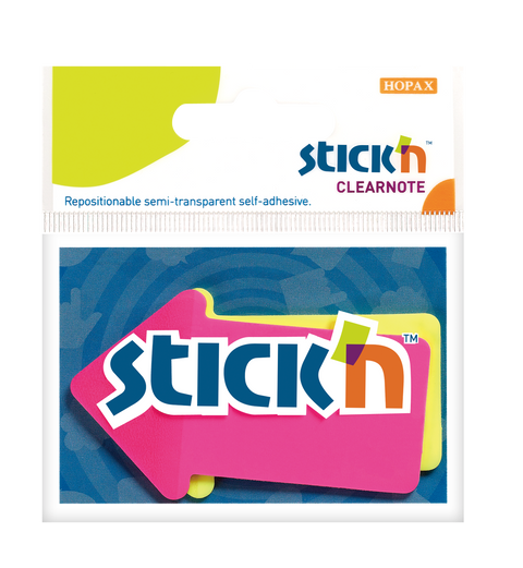 Obrázek produktu: Plastové samolepicí záložky Stick'n 76 × 50 mm, 2 × 30 lístků, neon šipky