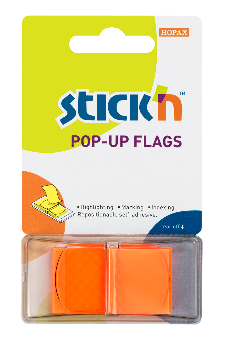 Samolepicí proužky Hopax Stick’n Pop-Up Flags 43 x 25 mm, 50 ks oranžové