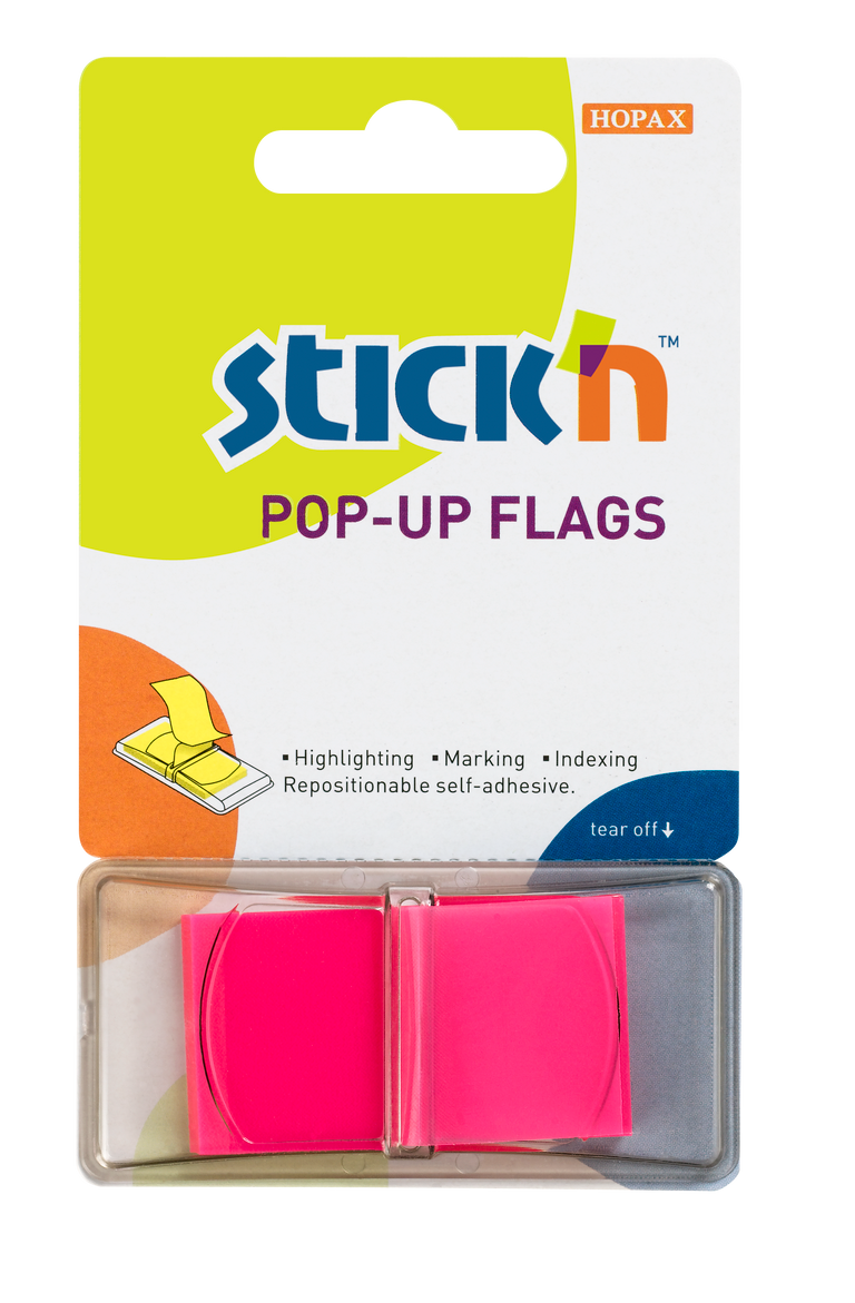 Samolepicí proužky Hopax Stick’n Pop-Up Flags 43 x 25 mm, 50 ks růžové