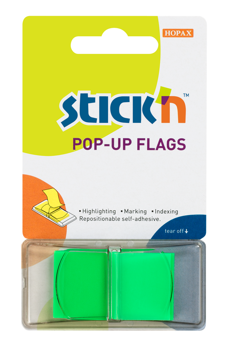 Samolepicí proužky Hopax Stick’n Pop-Up Flags 43 x 25 mm, 50 ks zelené