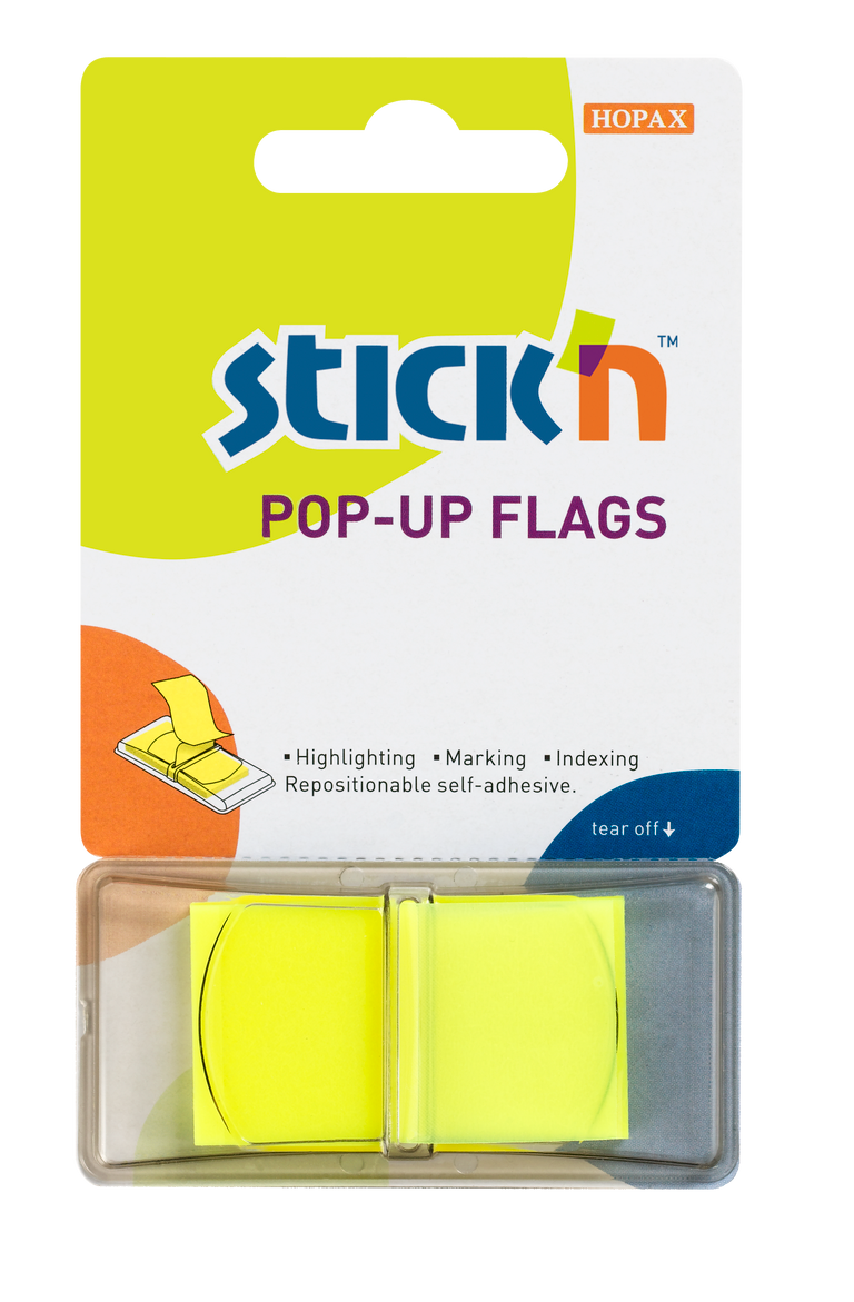 Samolepicí proužky Hopax Stick’n Pop-Up Flags 43 x 25 mm, 50 ks žluté