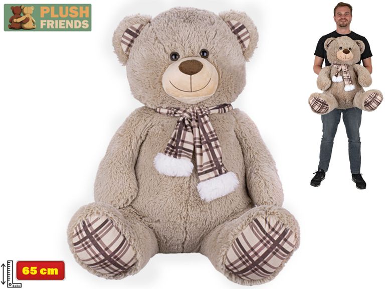 Plush Friends medvěd plyšový 65 cm sedící se šálou