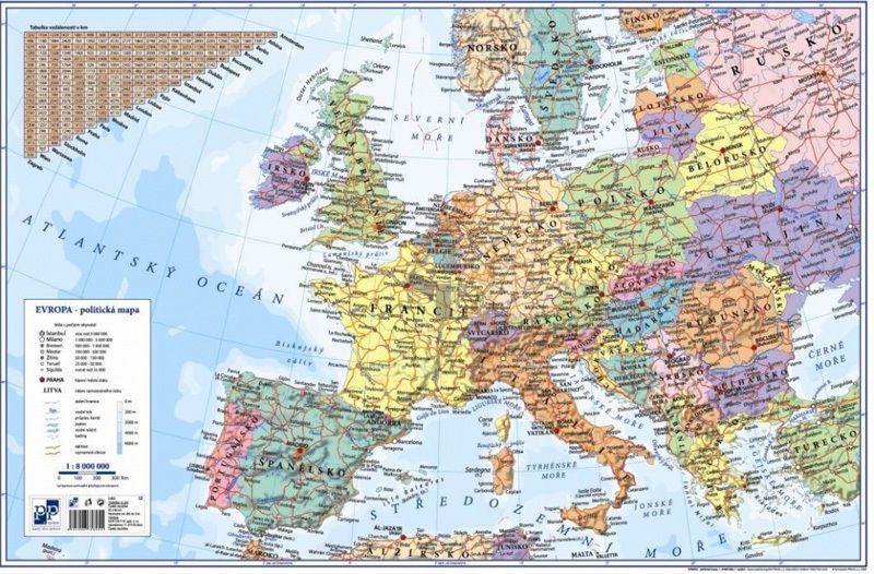 Podložka na stůl 60 × 40 cm - mapa Evropa