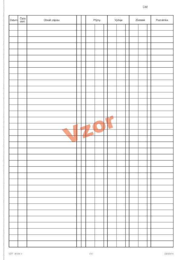 Pokladní kniha na výšku samopropis