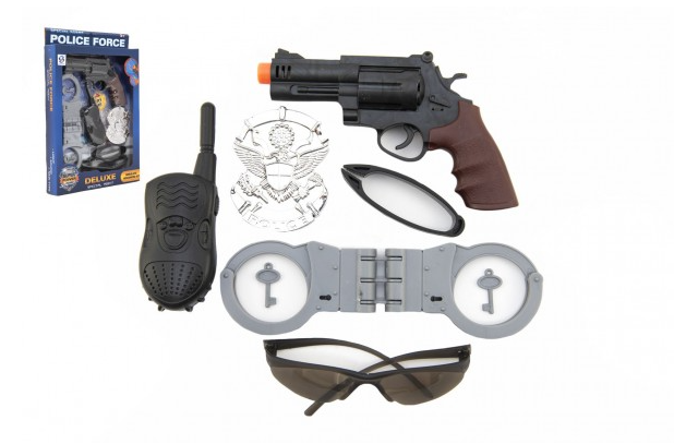 Teddies Policejní sada plast pistole 19cm na baterie se světlem se zvukem s doplňky