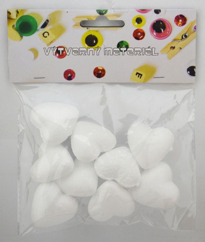 Polystyrenové srdce - 9 ks, 4 cm