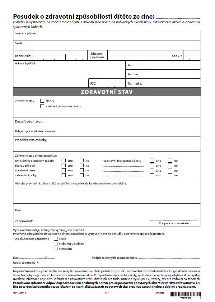 Posudek o zdravotní způsobilosti dítěte