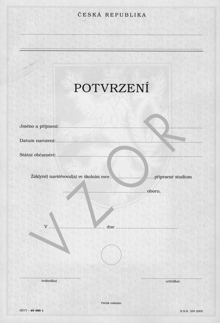 Potvrzení o návštěvě přípravného studia