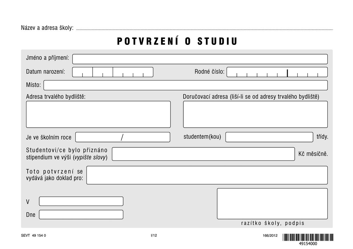 Potvrzení o studiu